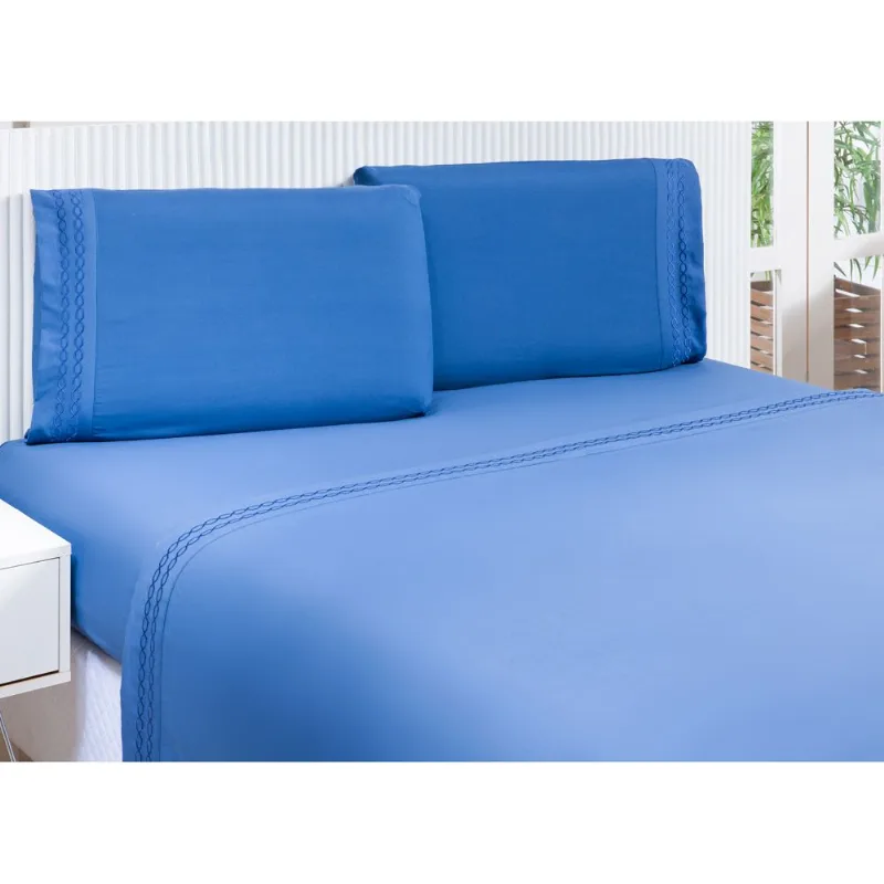 JOGO DE CAMA PERCAL SOFT 300 MIX QUEEN MARINHO/UNICO