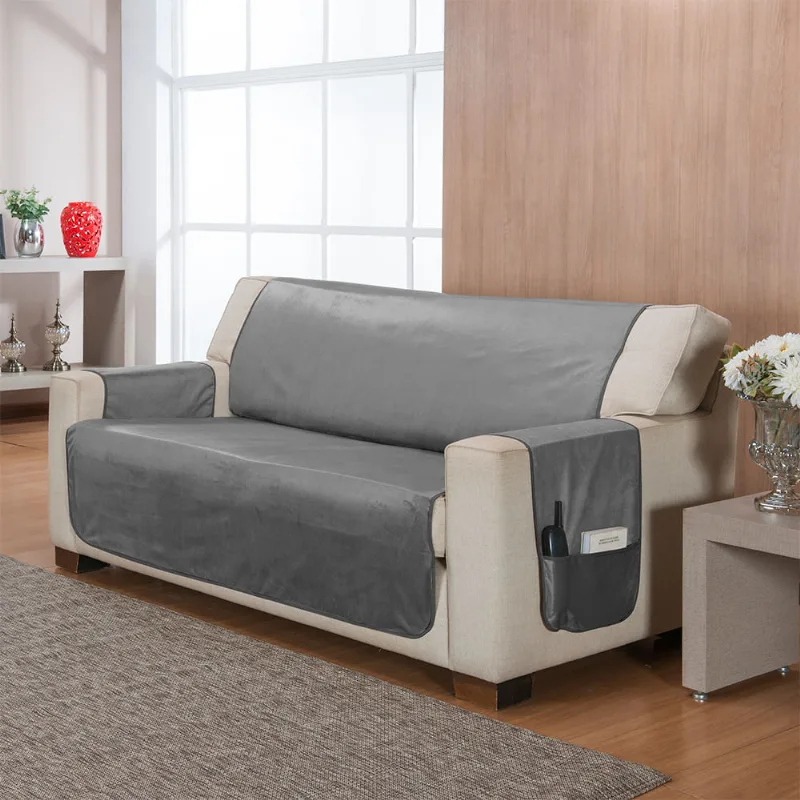 KIT 2PCS PROTETOR P/ SOFA VELUDO LISO NC CINZA