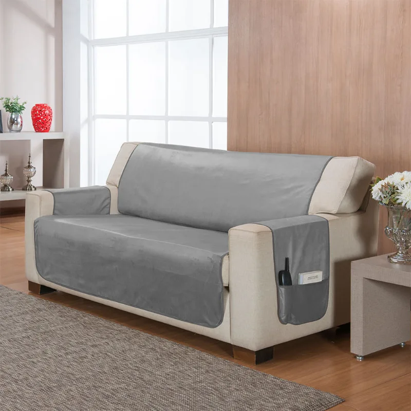 KIT 2PCS PROTETOR P/ SOFA VELUDO LISO NC PRATA