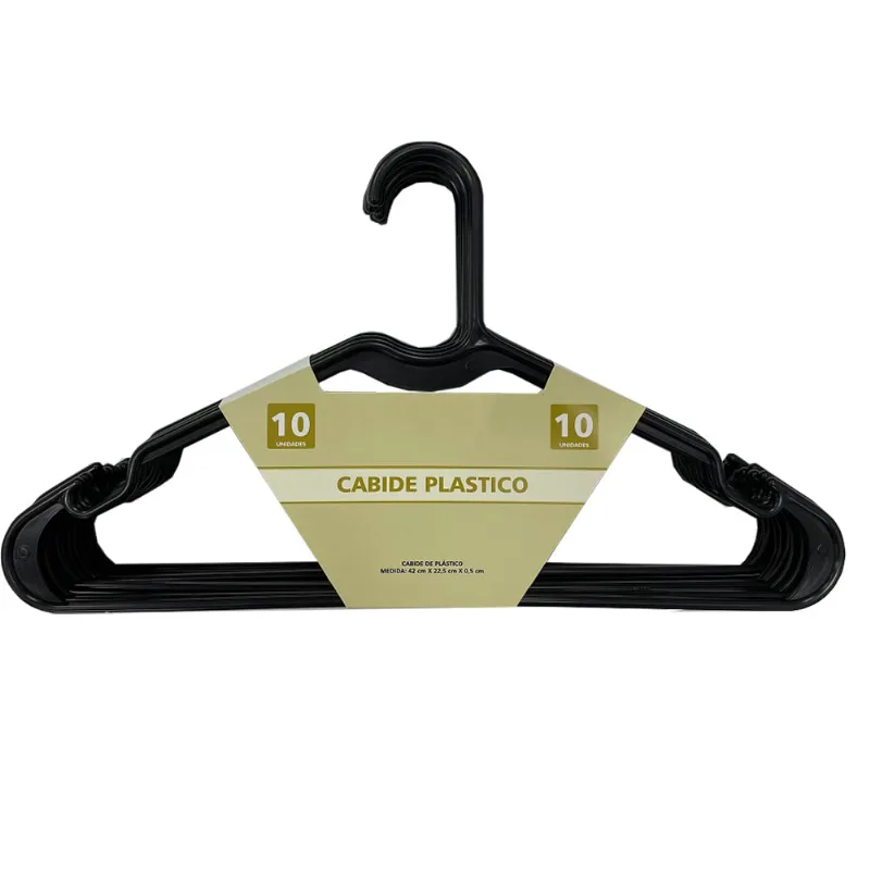 KIT 10PCS CABIDE PLASTICO C/PORTA GRAVATA PRETO