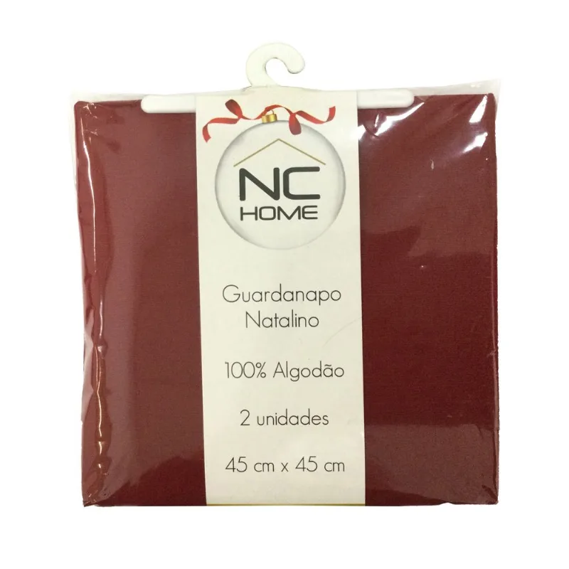 KIT 2PCS GUARDANAPO NATALINO LISO 100% ALG 45X45 VERMELHO/UNICO
