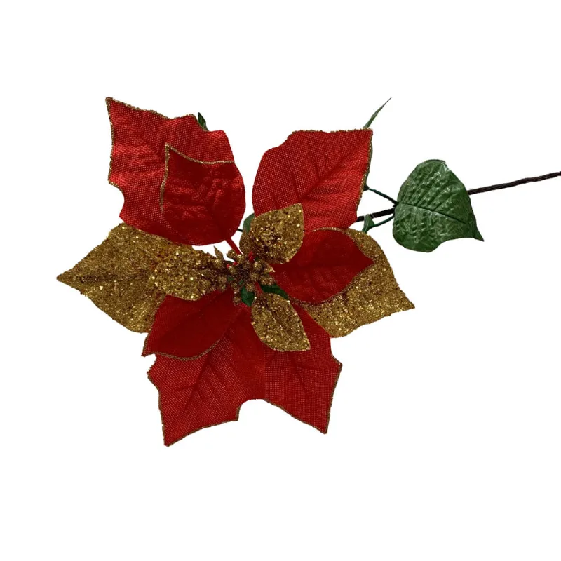 ENFEITE DECORATIVO FLOR TURIM 73CM VERMELHO/DOURADO