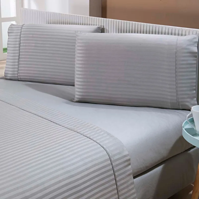 Jogo Cama Stripe 300 F Casal Cinza Claro/unico