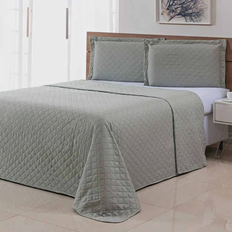 Kit Colcha Ultrassonica Casal 3 peças Basics Cinza Claro