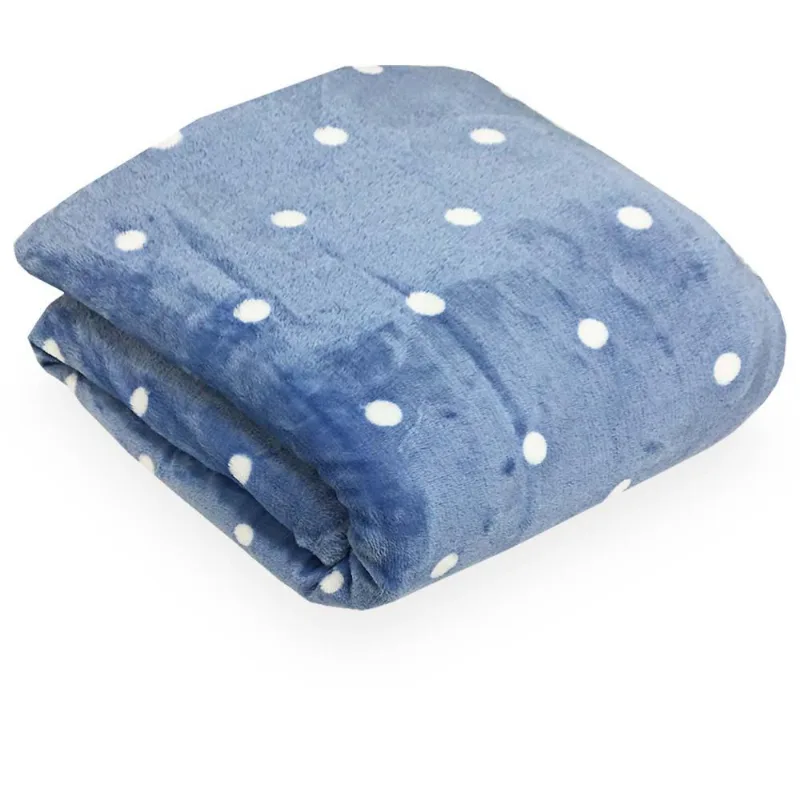 Cobertor Queen Toque De Seda Poá - Niazitex Azul/branco