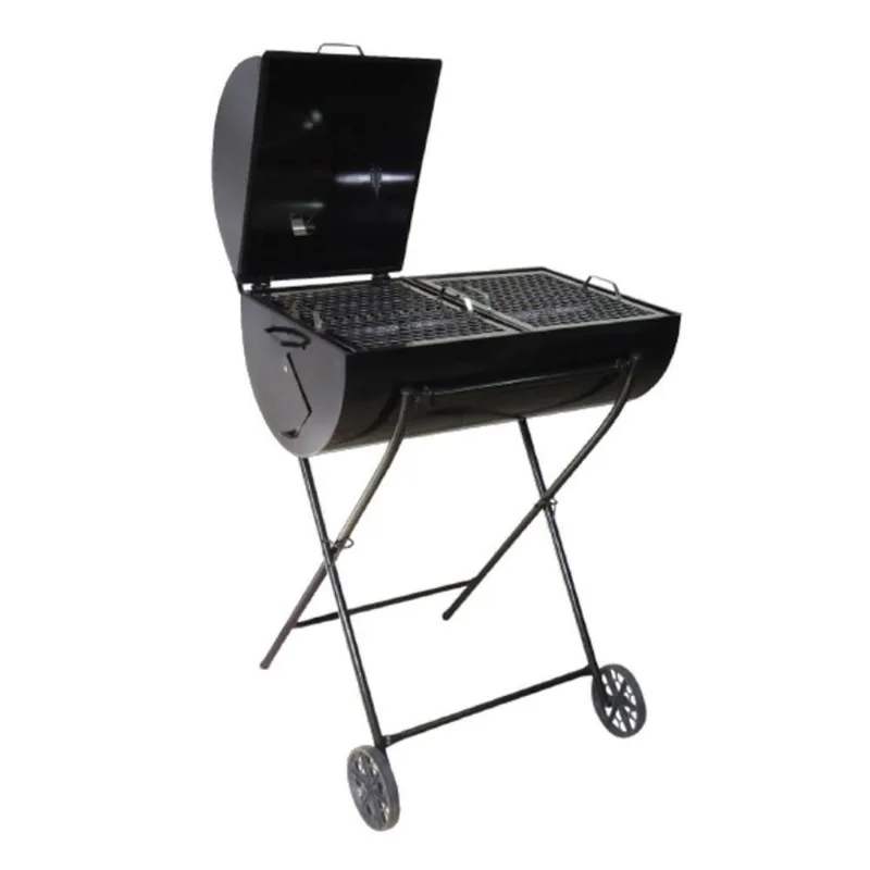 Churrasqueira Tambor 100L a Carvão Portátil Aço Carbono com Carrinho Preto Ouro Minas F-070.OM