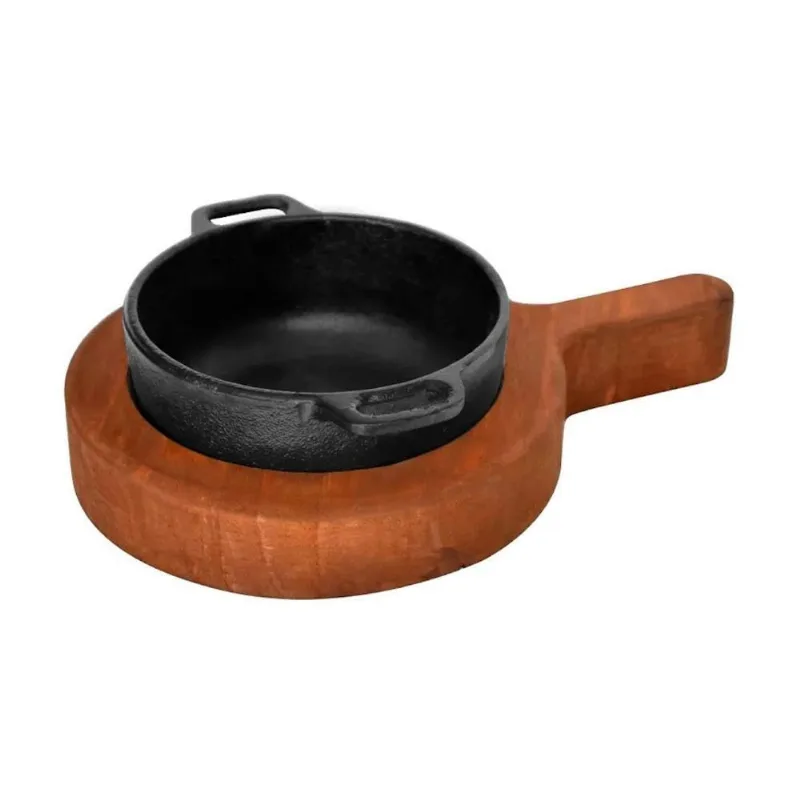 Cumbuca de Ferro Fundido com Suporte Madeira 12cm Preta Rig Fundidos