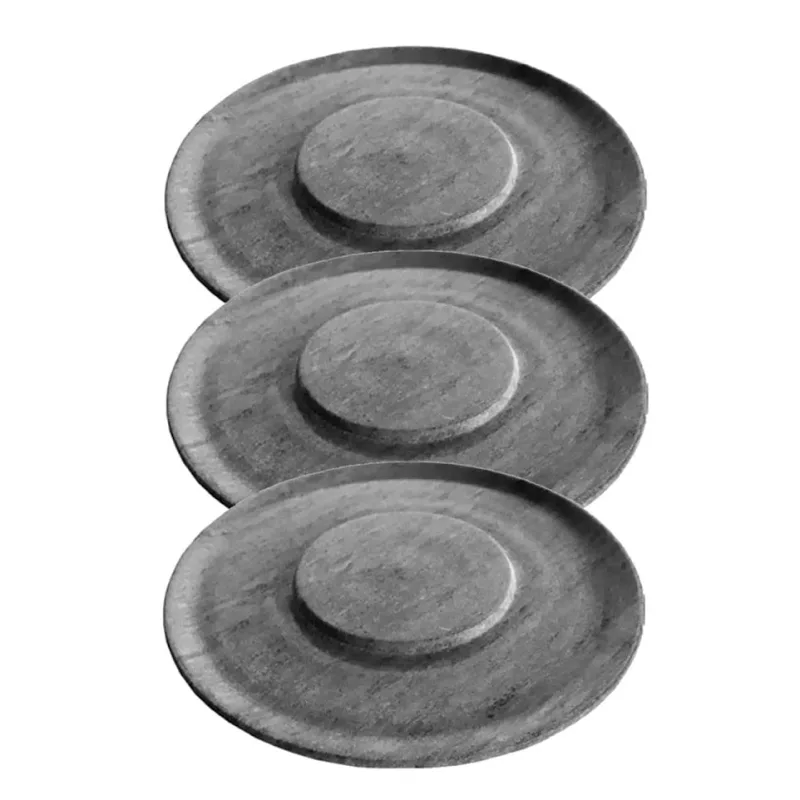 Kit 3 Pratos De Hambúrguer Porções Redondo Pedra Sabão 26cm - Não Informado