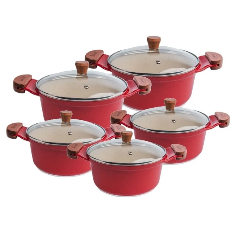 Jogo de Panela Vermelha Marmorizada Javali AM 16 a 24cm - Javali
