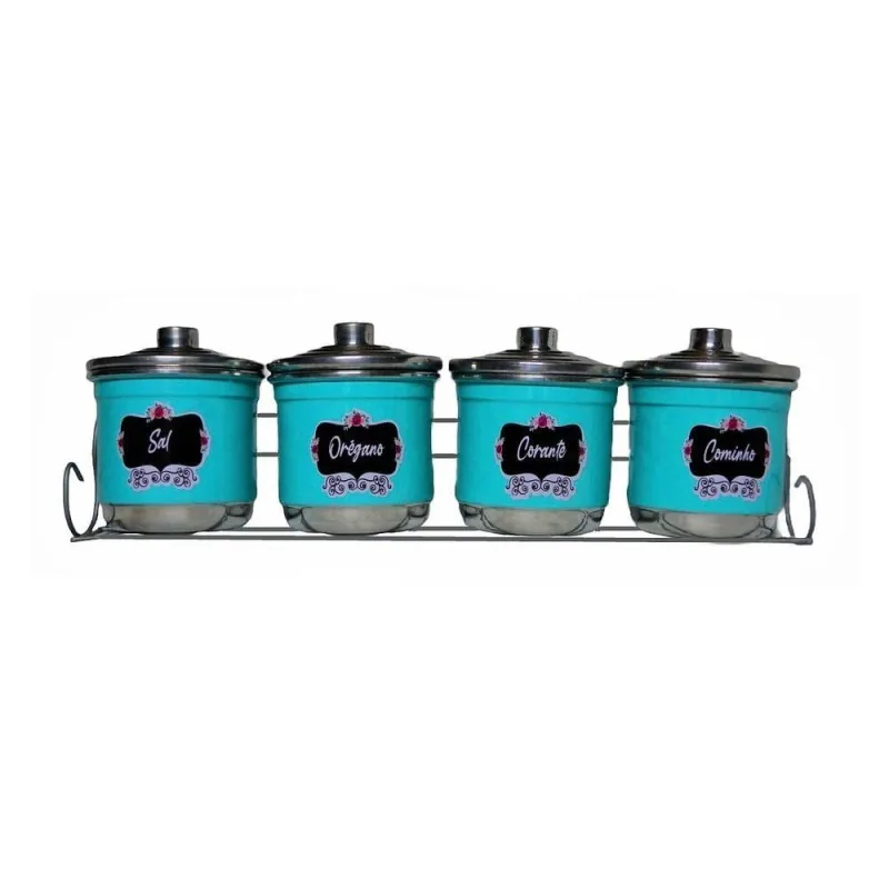Porta Condimentos PCAZUL-AV Organizador de Temperos Alumínio 4 Potes Cozinha Azul Continental - CONTINENTAL