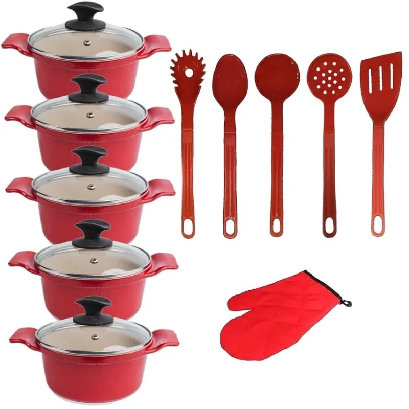 Jogo Panela Vermelha Marmorizada Talher Javali AAL 16A24Cm - Javali