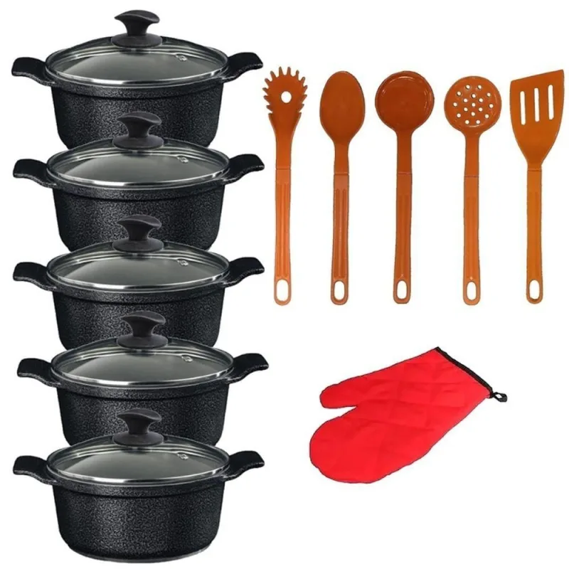 Conjunto de Panelas 0016A24PC.AA1L-JAV Caçarola Alumínio Preto Cerâmica 16 a 24cm Javali - Javali