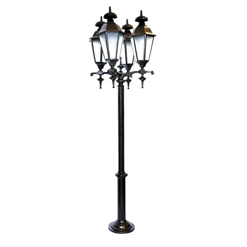 Poste de Jardim Colonial Londres com 4 Luminárias Preto Fosco Alumínio Luminárias N. Sra. da Guia - Luminárias N. Sra. da Guia