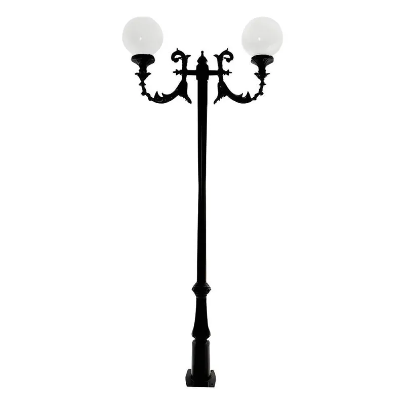 Poste Colonial de Jardim Vitória 2 Globos Alumínio 275cm Resistente à Maresia Preto Luminárias N. - Luminárias N. Sra. da Guia