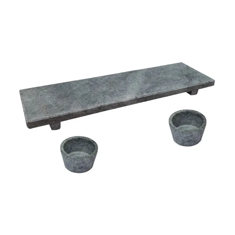 Kit Tabua Gourmet 30x15cm e 2 Molheiras 80ml em Pedra Sabão