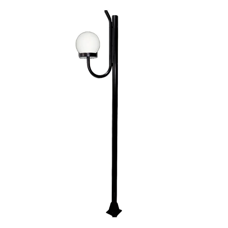 Poste Luminária Globo P Braço Curvo Cima Jardim Preto 200cm