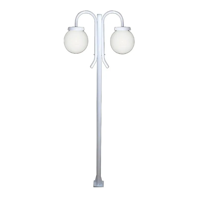 Poste Luminária Globo P Duplo Braço Curvo Cima Branco 200cm