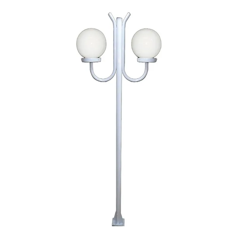Poste Luminária Globo P Duplo Braço Curvo Cima Branco 300cm