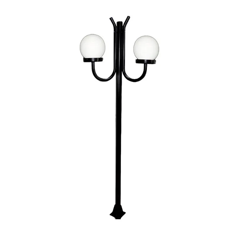 Poste Luminária Globo P Duplo Braço Curvo Cima Preto 300cm
