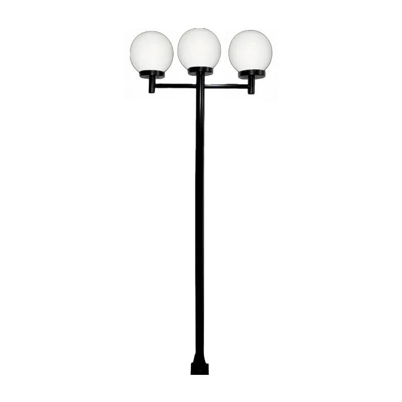 Poste Luminária Triplo Globo P Braço Reto Jardim Preto 200cm - Ouro Minas - Casa E Construção