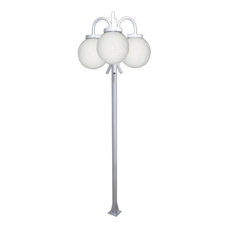 Poste Luminária Globo g Triplo Braço Curvo Baixo 2mt Branco Ouro Minas