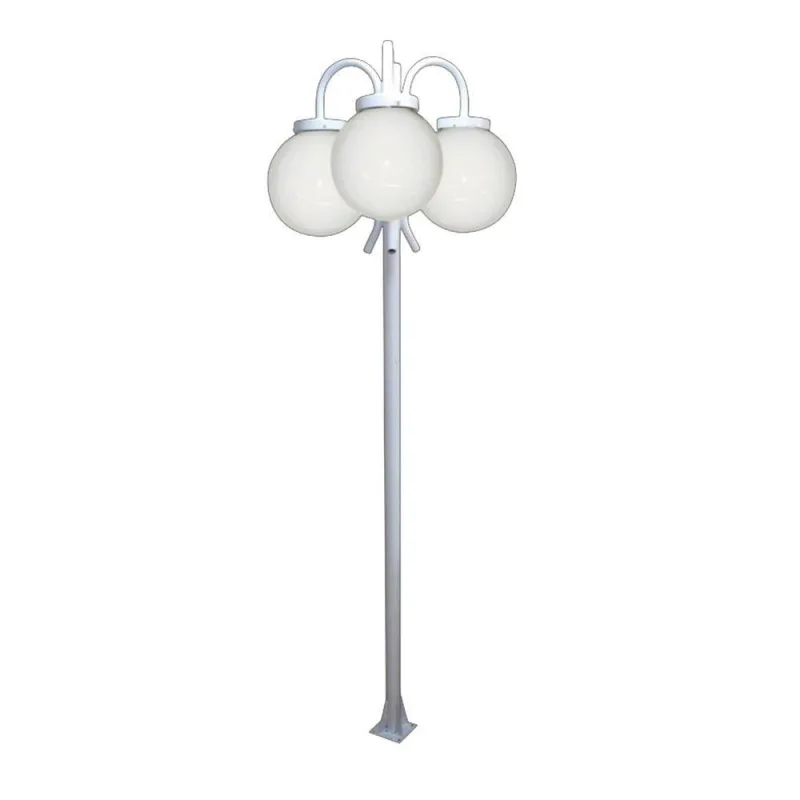 Poste Luminária Globo g Triplo Braço Curvo Baixo com Iluminação Decorativa Branco Ouro Minas 300CM - Ouro Minas