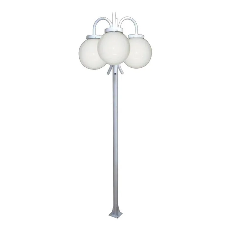 Poste Luminária para Jardim Globo P Triplo Braço Curvo Baixo Branco Ouro Minas - Ouro Minas
