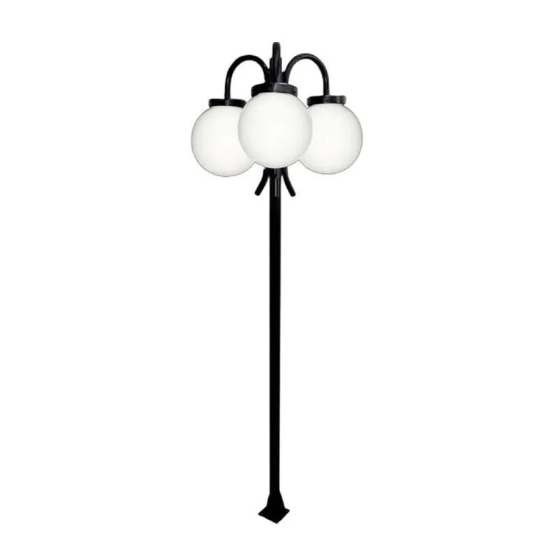 Poste Luminária para Jardim Globo P Triplo Braço Curvo Baixo 200cm Preto Ouro Minas - Ouro Minas