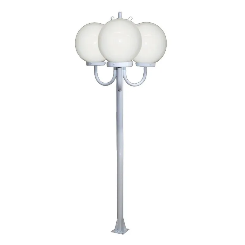 Poste Luminária Globo G Triplo Braço Curvo Cima Branco 200cm