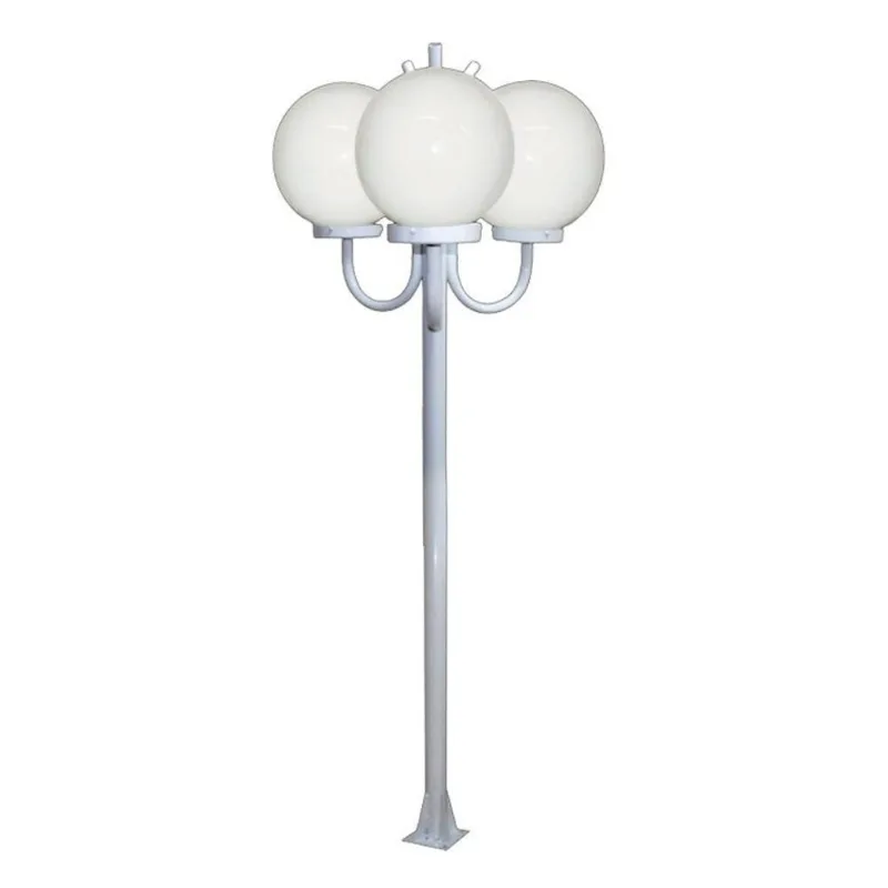 Poste Luminária Triplo Globo P Braço Curvo para Cima Branco 300cm para Áreas Externas Ouro Minas