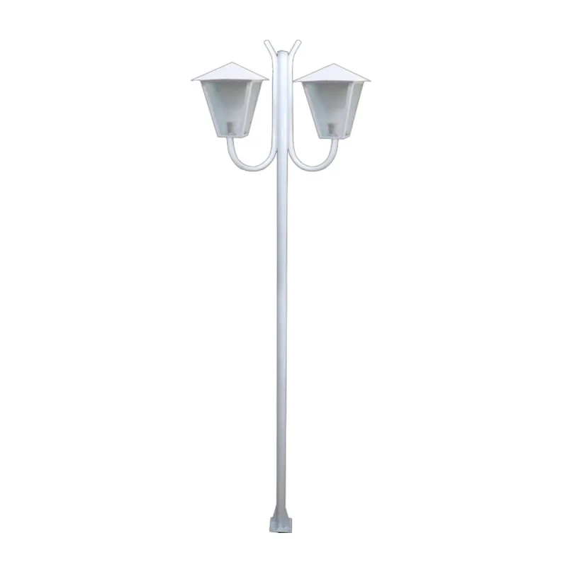 Poste Braço Curvo Luminária Romana Dupla Jardim Branco 300cm - Ouro Minas