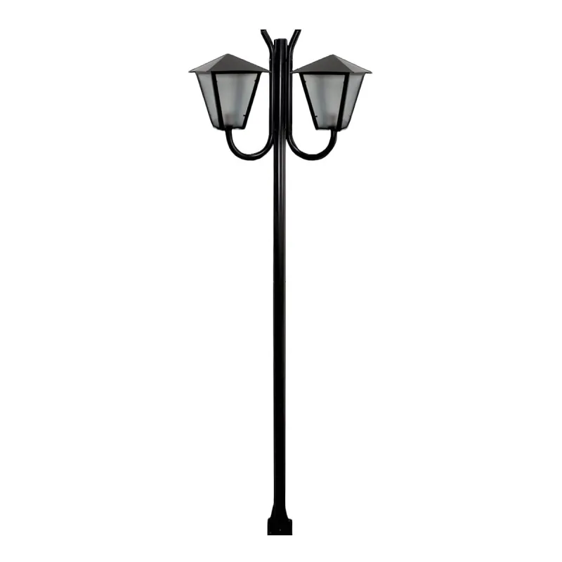 Poste Braço Curvo Luminária Romana Dupla Jardim Preto 200cm - Ouro Minas