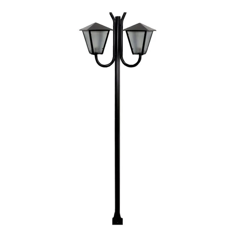 Poste de Iluminação Externa L047OM Jardim Estilo Colonial Braço Curvo Luminária Romana Dupla Preto - Ouro Minas