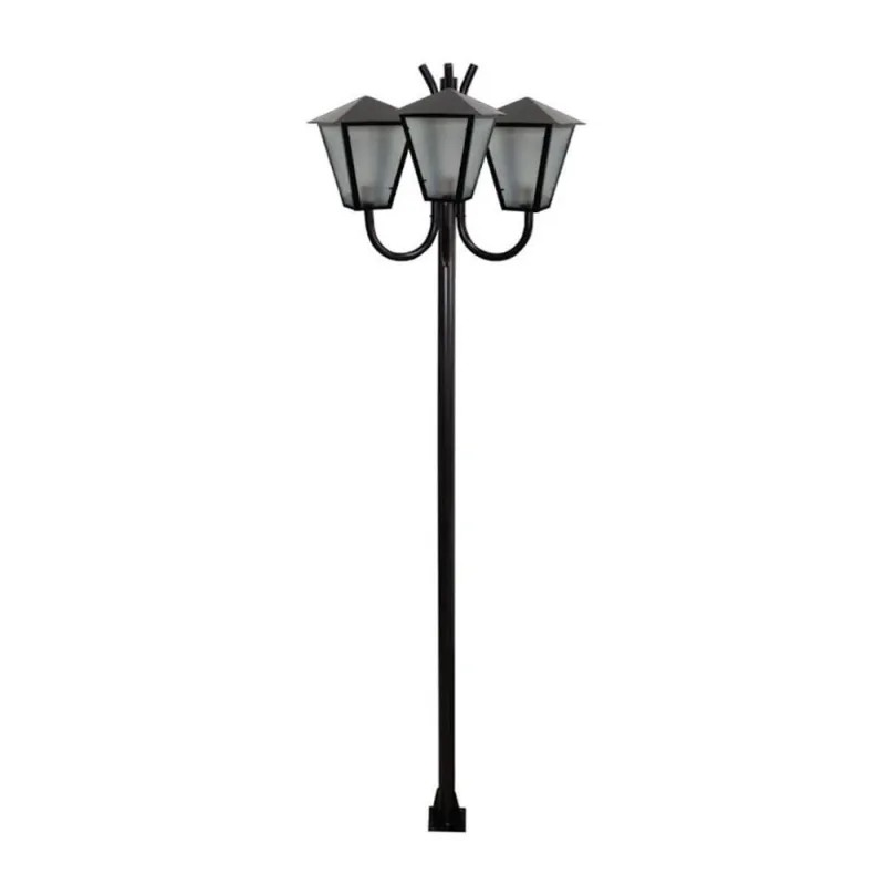 Poste de Iluminação Jardim L049OM Braço Curvo Luminária Romana Tripla Preto Ouro Minas - Ouro Minas