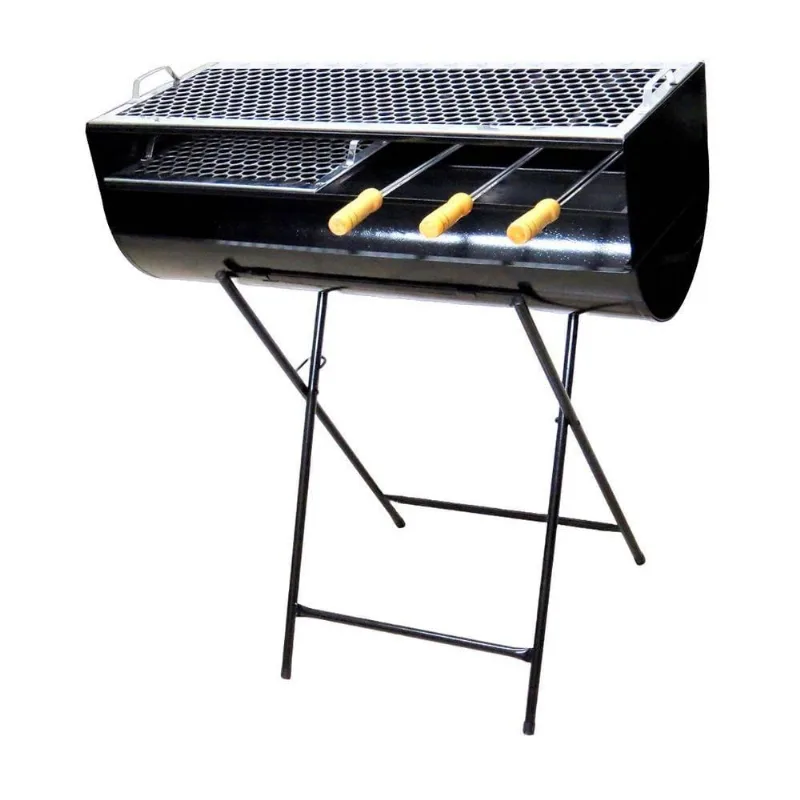 Churrasqueira Espetinho Pé F008FOM Assar Carnes Aço Carbono com 2 Grelhas e 3 Espetos Preto Ouro