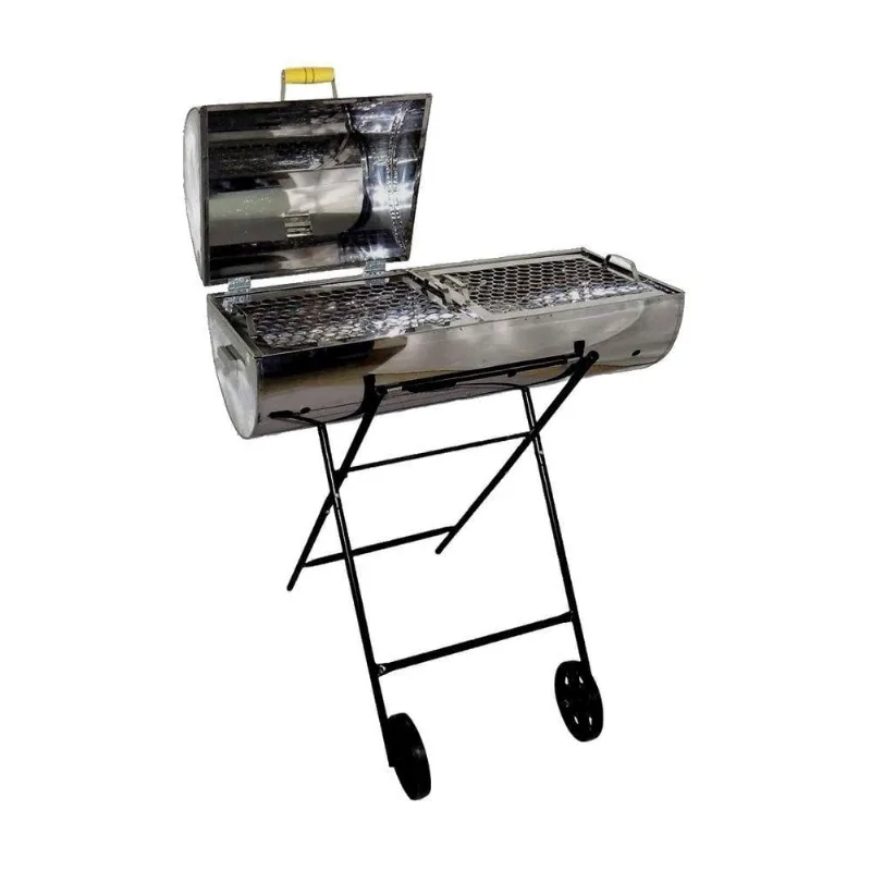 Churrasqueira a Carvão Portátil Aço Inox com 2 Grelhas Inox Ouro Minas Mega Grill Mista