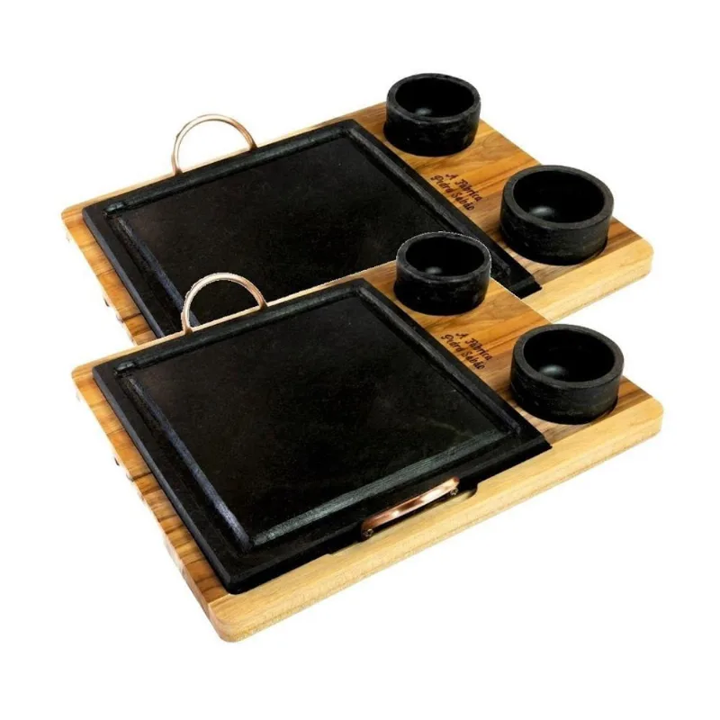 Kit 2 Grelhas 144X2INDSJ em Pedra Sabao Antiaderente com 4 Molheiras e Suporte g 25x25cm Industria