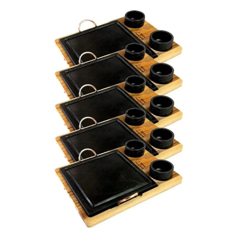 Kit 5 Grelhas 10 Molheiras Pedra Sabão Suporte g 25x25CM Churrasco Industria São Jose