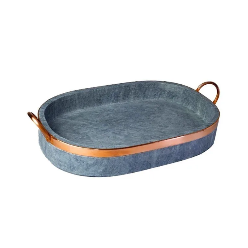 Travessa Oval AF051INDSJ para Servir em Pedra Sabão com Alça Cobre 32X20CM Industria São Jose - OUTRAS - Agro