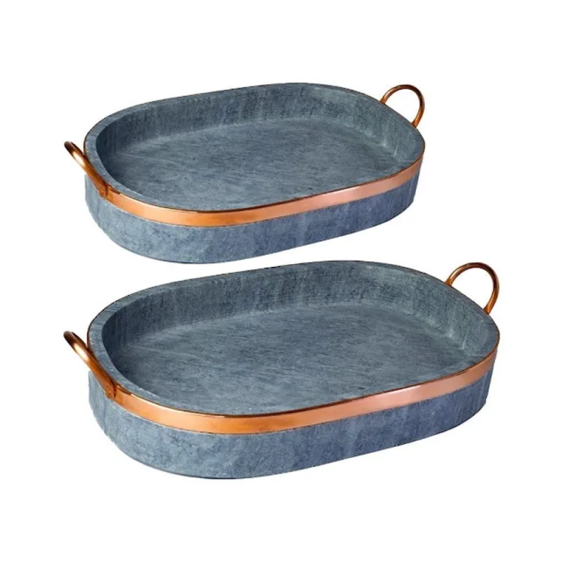 Kit 2 Travessa Oval Af050eaf051indsj para Porção Pedra Sabão Alça Cobre Uso Versátil Industria São - OUTRAS - Agro