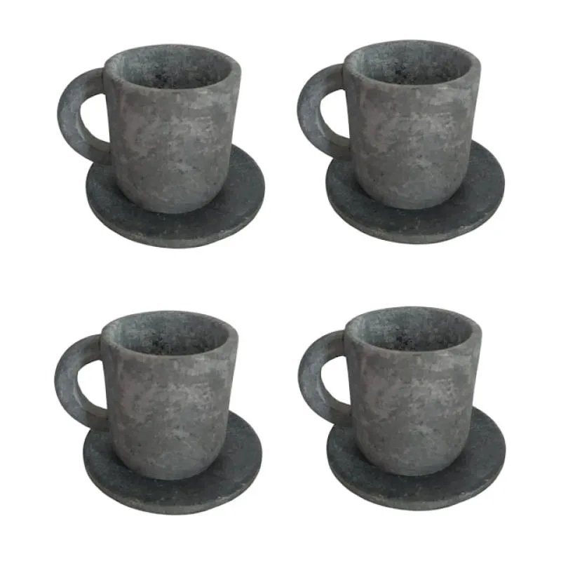 Kit 4 Xícara de Café com Pires em Pedra Sabão Servir 50ml - Industria São Jose - Utilidades Domesticas