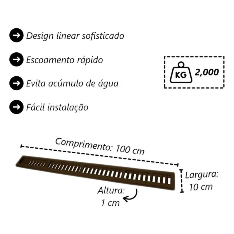 Ralo Grelha Linear 3297gda Captação De Águas Pluviais Alumínio Fundido Marrom Gda Industria - Não Informado - Casa, Construção E Ferramentas