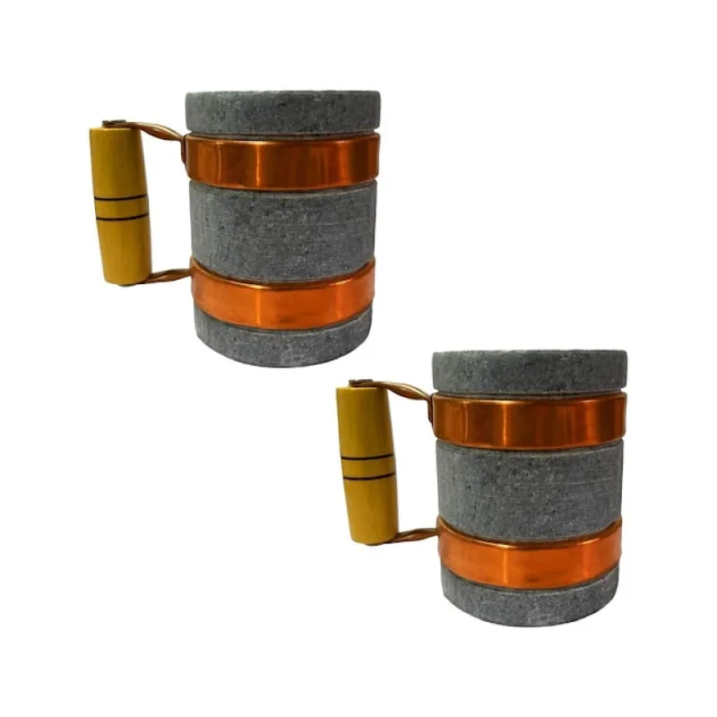 Kit 2 Canecas Alça de Cobre Pedra Sabão Chopp Cerveja 350ml - Industria São Jose - Natal