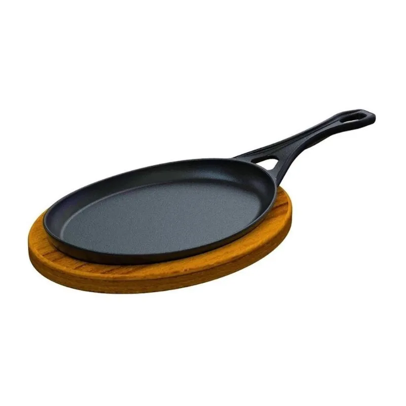 Frigideira Oval 94073LB Ferro Fundido 25x18cm com Suporte de Madeira Libaneza