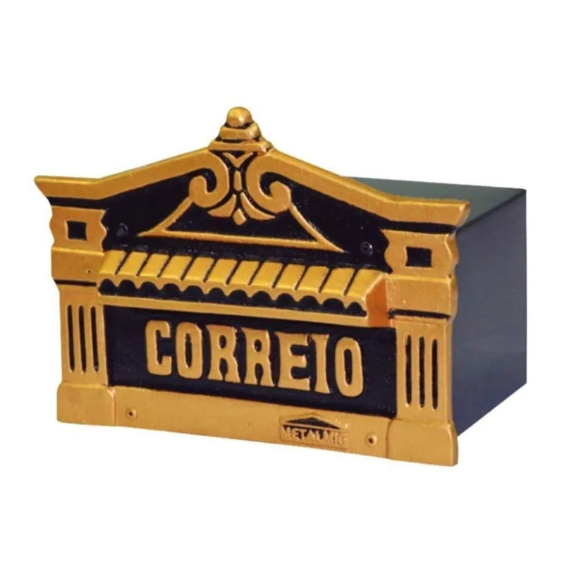 Caixa de Correio para Cartas Mineira Ouro Detras 20x25x12cm Dourado Metalmig