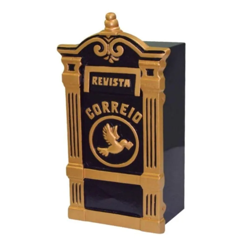 Caixa de Correio Tiradentes Detras 15x23x43cm para Cartas e Revistas Dourado Metalmig