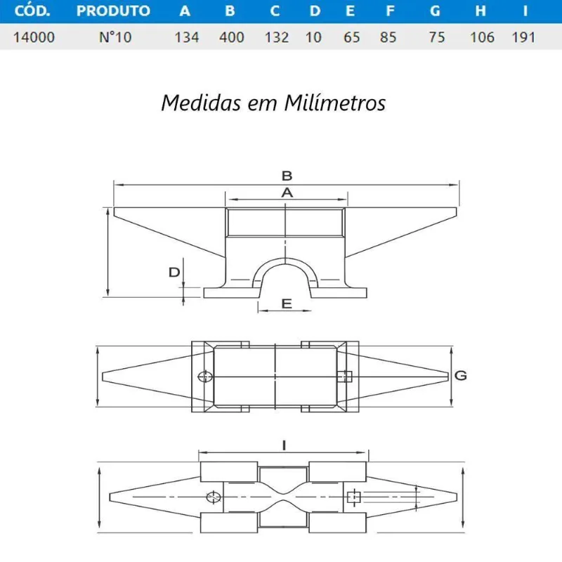 Bigorna Industrial Ferro Fundido Nodular 10kg 40x13,2x7,5cm - OUTRAS - Comércio E Indústria