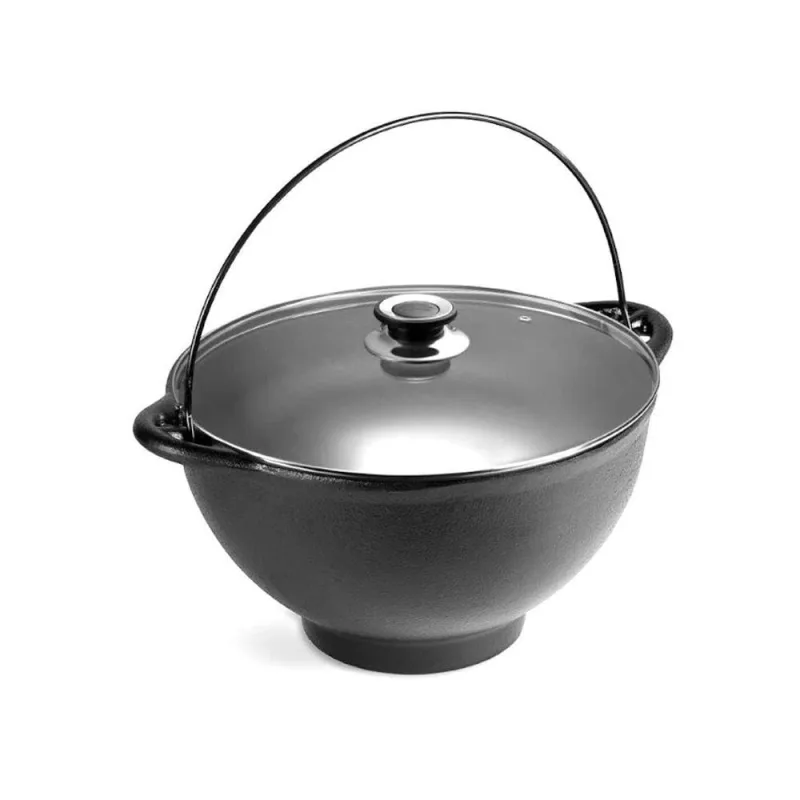 Panela Polenteira Ferro Fundido Tampa Vidro Estilo Retrô Fundo Arredondado Inox 5L Panela Mineira - Panela Mineira - Agro