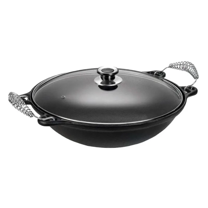 Panela Wok 877PM em Ferro Fundido sem Revestimento 4L 32cm Tampa de Vidro Temperado Panela Mineira - Panela Mineira - Utilidades Domesticas