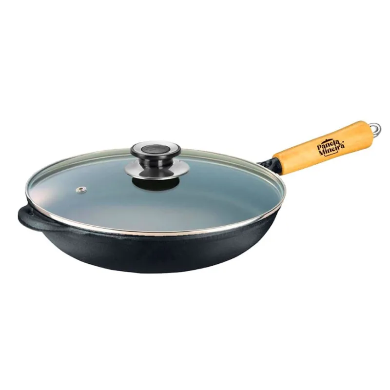 Frigideira Wok de Ferro Cabo Madeira Panela Mineira TV 28cm - Panela Mineira - Utilidades Domesticas